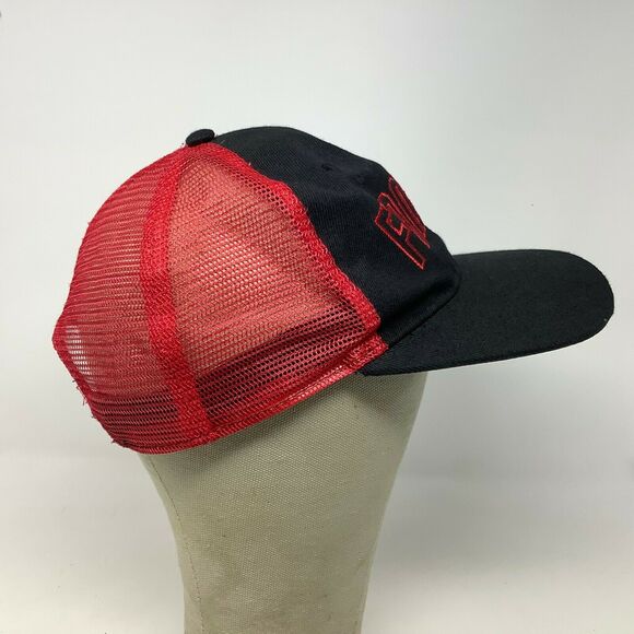 Famous Mesh Back Snapback Hat Cap Red Black Embroidered Spell Out - Picture 2 of 8